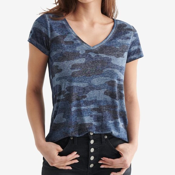 Lucky Brand Tops - Lucky Brand V-Neck Camo Tee - Blue Multi